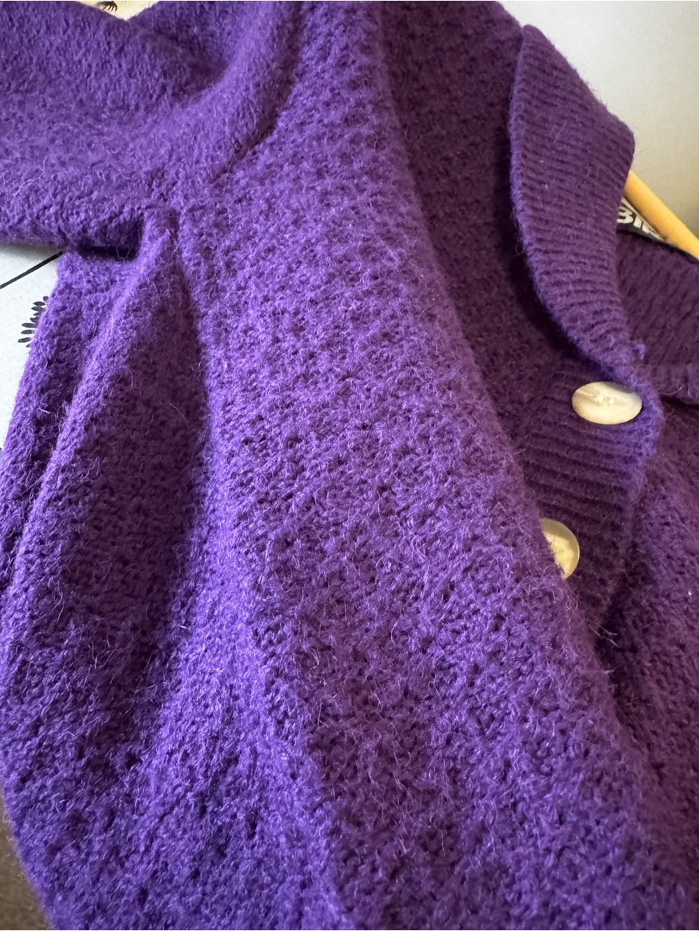 Birds of North America Chat Purple Chunky Knit Collared Cardigan Sweater medium - Picture 9 of 9